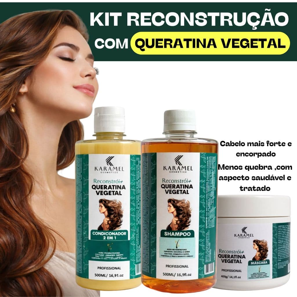 Kit Reposição de Massa Capilar com Queratina Vegetal Recupera Fios Danificados Reduz Quebra Brilho e Maciez