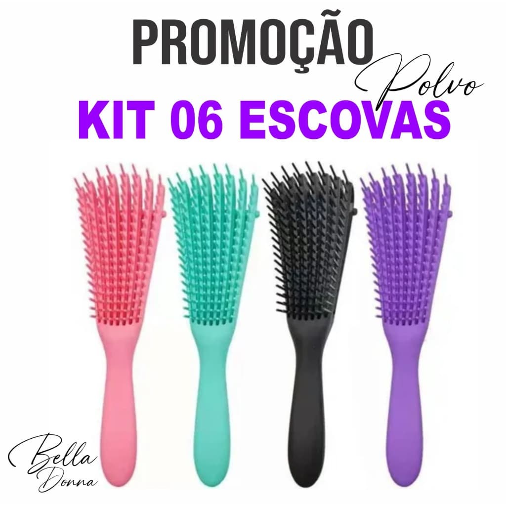 Kit 6 Escovas Polvo para cabelos cacheados.