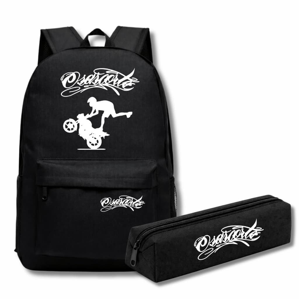 Kit Mochila+Estojo Estampado Osascorte 244 Motoqueiro Frase Grau Escola Empinando