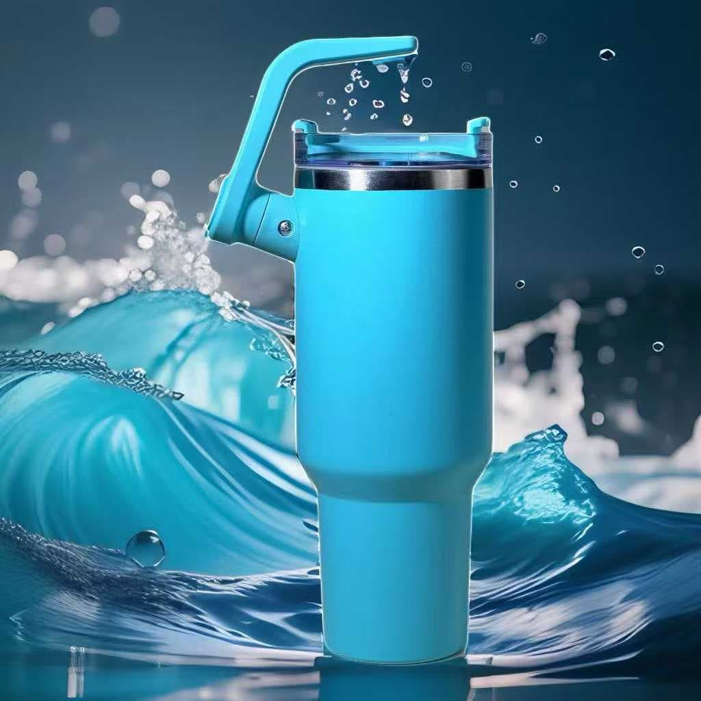 Copo térmico 1200ml em aço inox 304, com canudo curvo de aço, 2 tubos de silicone e alça giratória.