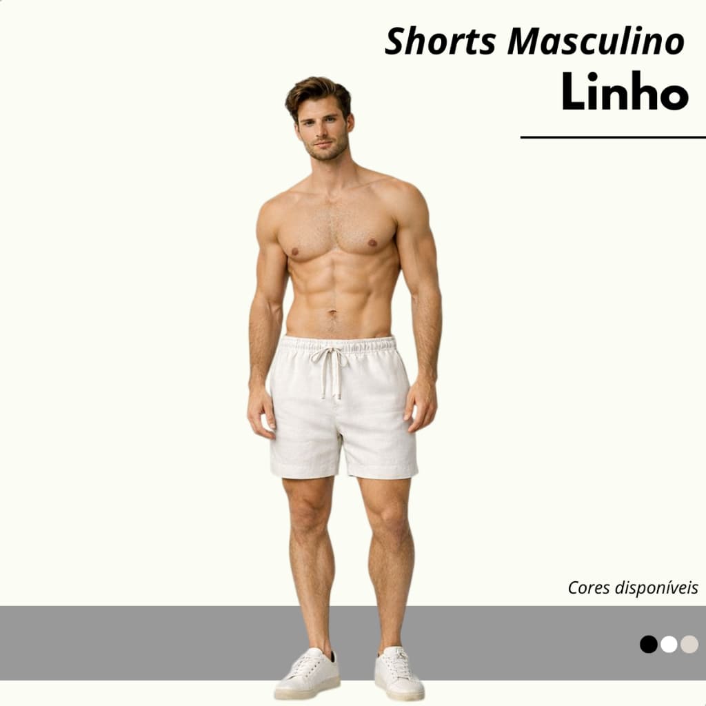 Shorts Masculino De Linho Curto Bolsos Mauricinho Praia Luxo Super Leve Básico
