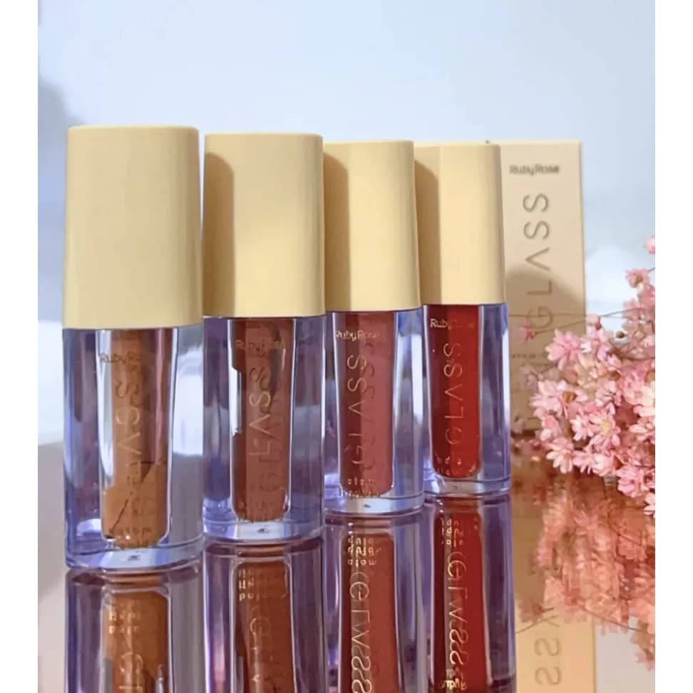 BATOM LIQUIDO VELVETY GLASS - RUBY ROSE - Enriquecida com Vitamina E e Cera de Candelila
