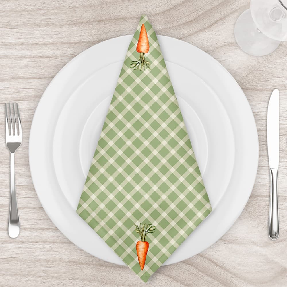Guardanapo 45x45cm Estampado Mesa Posta Páscoa Xadrez Verde Cenoura