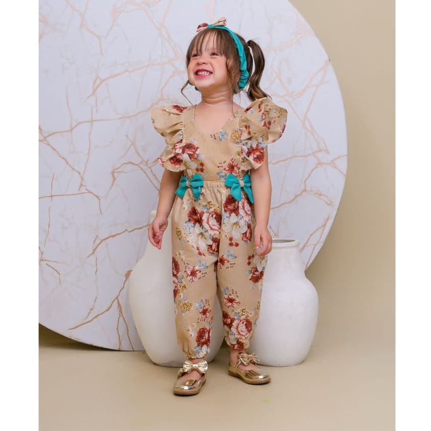 Macacão Infantil Menina + Tiara | Roupa de Menina 1 a 3 Anos