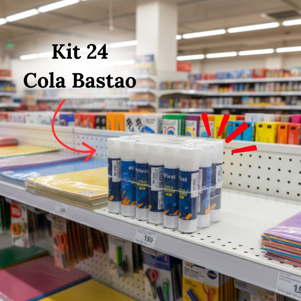 Kit 24 Cola Bastão Branca Escolar 9g – Caixa Atacado Papelaria Escola