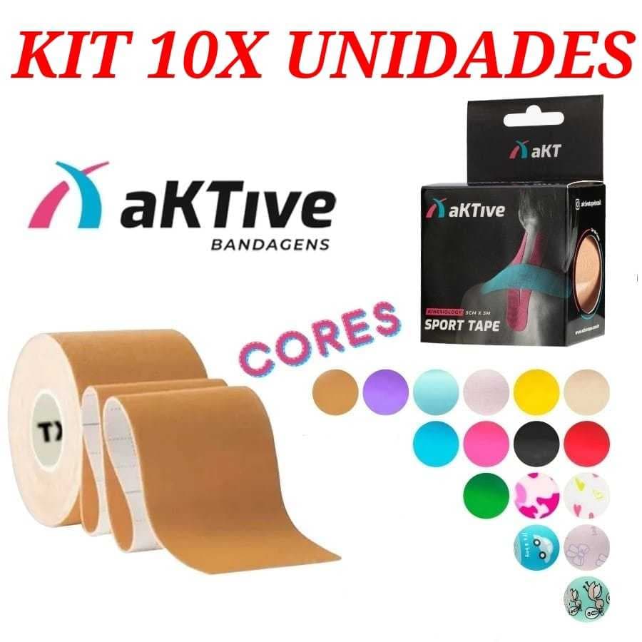 KIT 10X DEZ Bandagem Elástica Aktive Kinesio Tape Fita Original Fisioterapia Crossfit Pós Cirurgia Ortopedia Gestantes