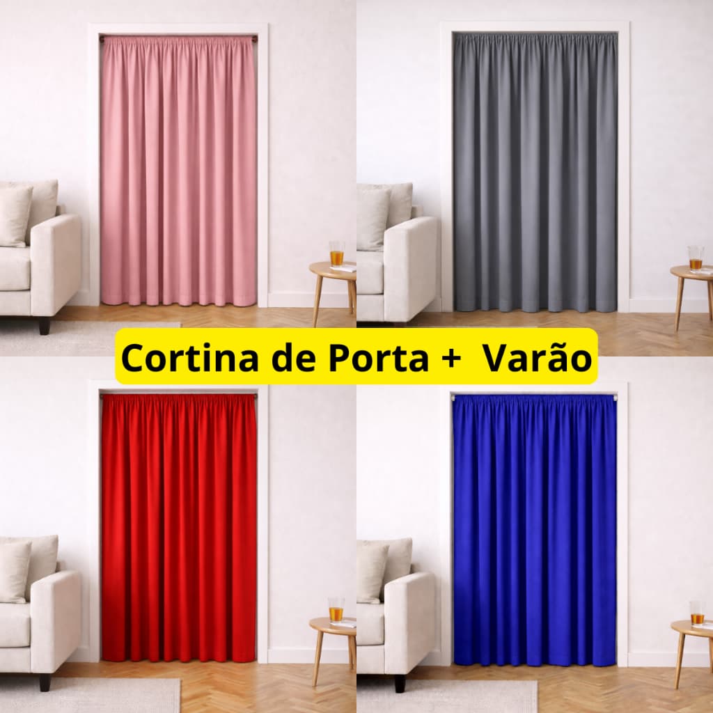 Cortina para Porta + Varão de Cortina Para Porta De Quarto Sala Malha Cortina Porta (Kit Completo)