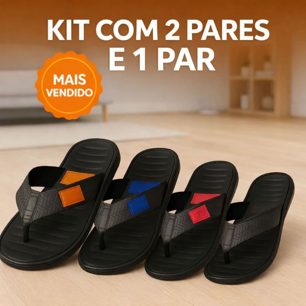 Kit 2 Pares e 1 Par Chinelo Masculino Ortopédico Confortável Anatômico Chinelo Correia Larga Atacado