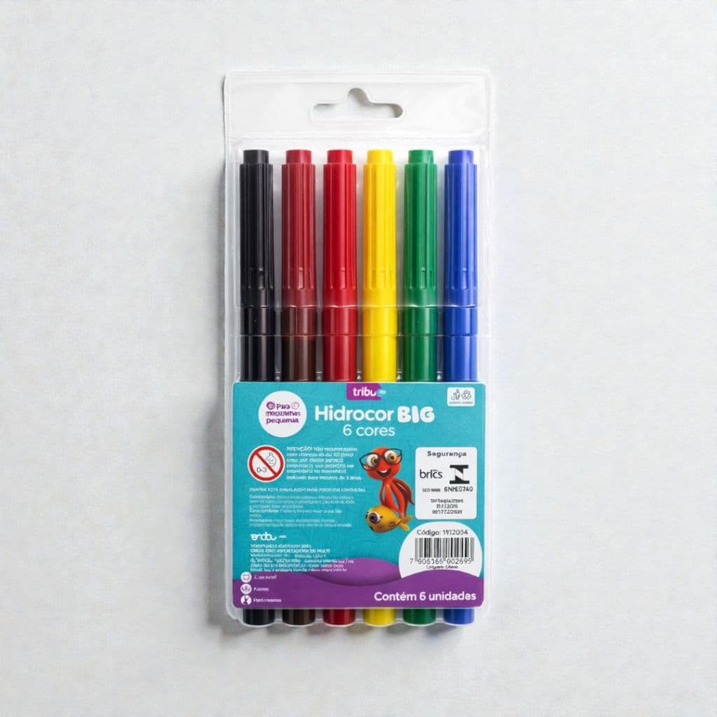 Canetinha Hidrográfica Jumbo, hidrocolor Infantil 6 Cores, lavável – Grande Colorida para Desenho Onda Pro