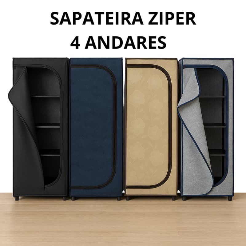 Sapateira Organizadora Multiuso 4 Prateleiras fechamento com Zíper Sapato Roupa Brinquedo