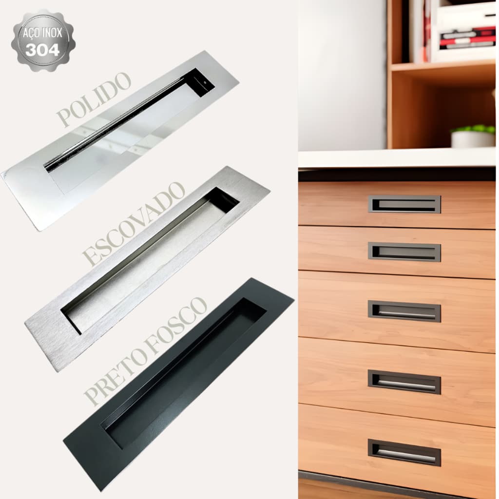 Puxador Concha/Cava de Inox 304 35cm ou 45cm Portas de Correr Gavetas Estilo Polido/Escovado/Preto