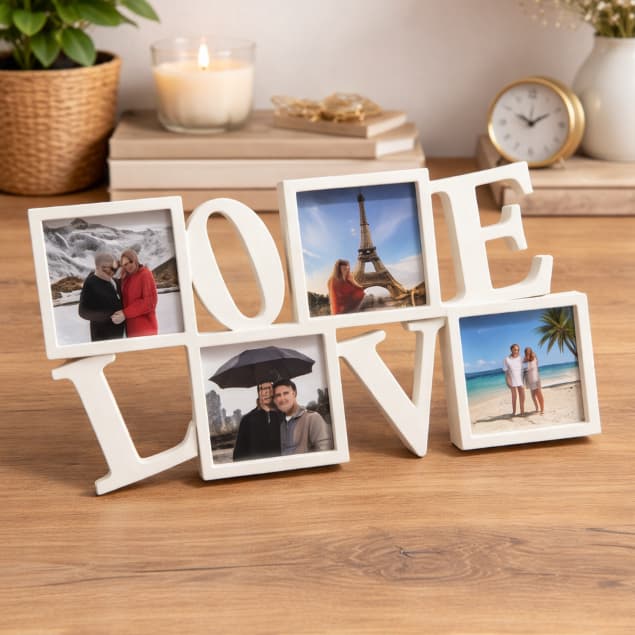 Porta Retrato Love para 4 Fotos Presente Dia dos Namorados Decoração Romântica Casal