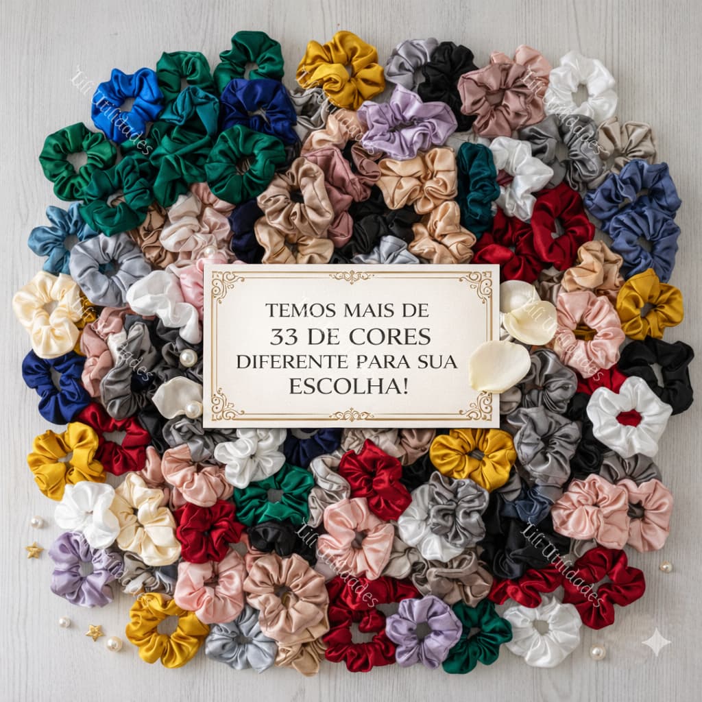 Kit 200 Xuxinhas de Cetim Charmousse com Costura Embutida Scrunchie Anti Frizz Luxo