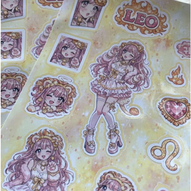 Cartela de adesivos Personalizada Signo de Leão Kawai para meninas kindle garrafas notebooks