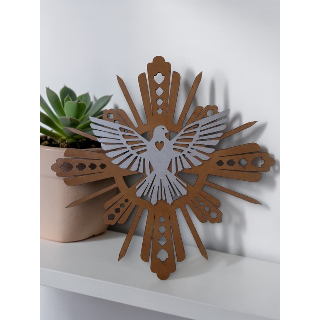 Resplendor de MDF 20 cm Divino Espirito Santo de MDF, para batizado decorações de casa