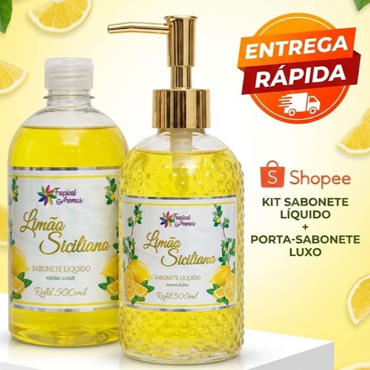 Kit Saboneteira Dispenser + Sabonete Líquido Banheiro–Mais Higiene, Praticidade Toque Moderne  Sua Pia