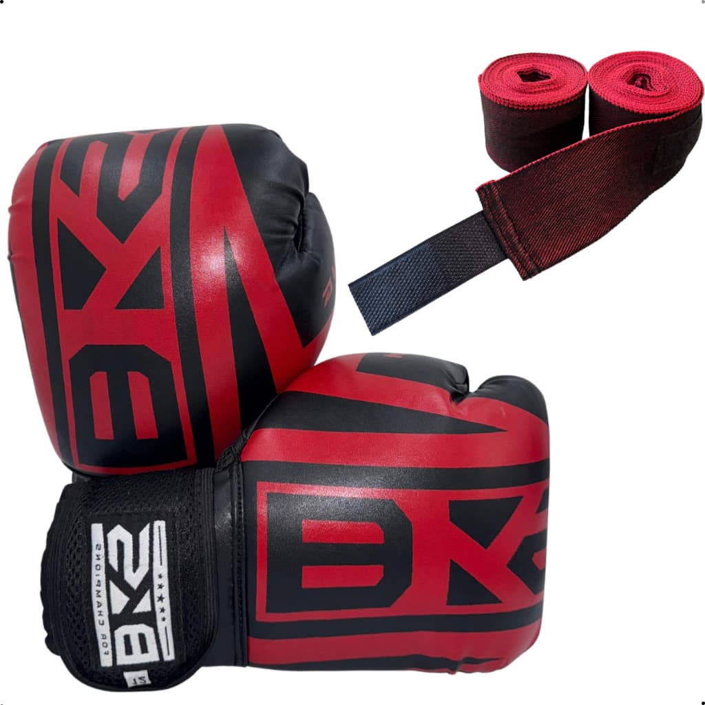 Kit BKS Luva Boxe Profissional 8/10/12/14/16oz Kickboxing Muay Thai Sparring Treino + Bandagem Elástica 3m