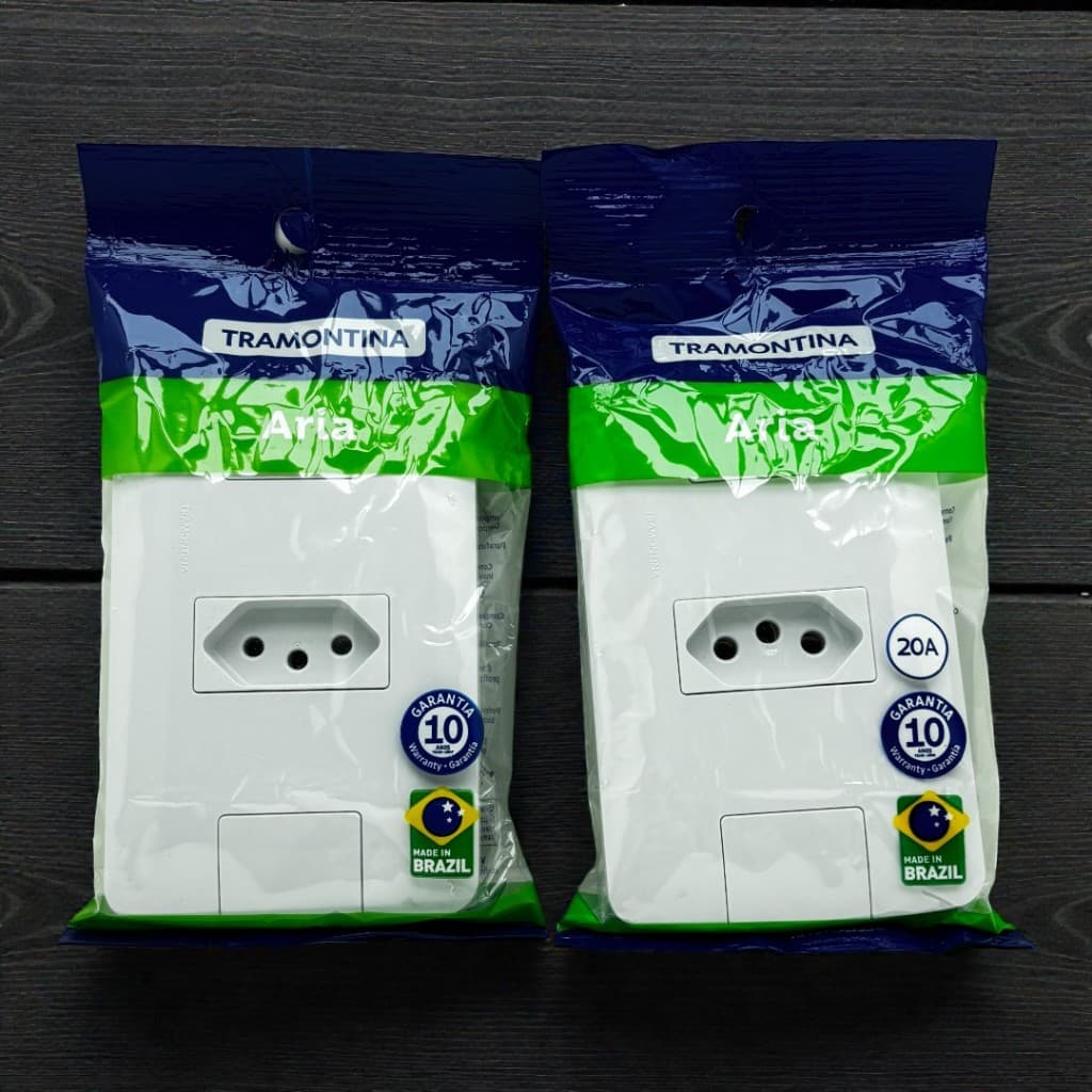 Conjunto 4x2 Tomada 2P+T Tramontina Aria Branco 10A ou 20A 250V | Placa + Módulo