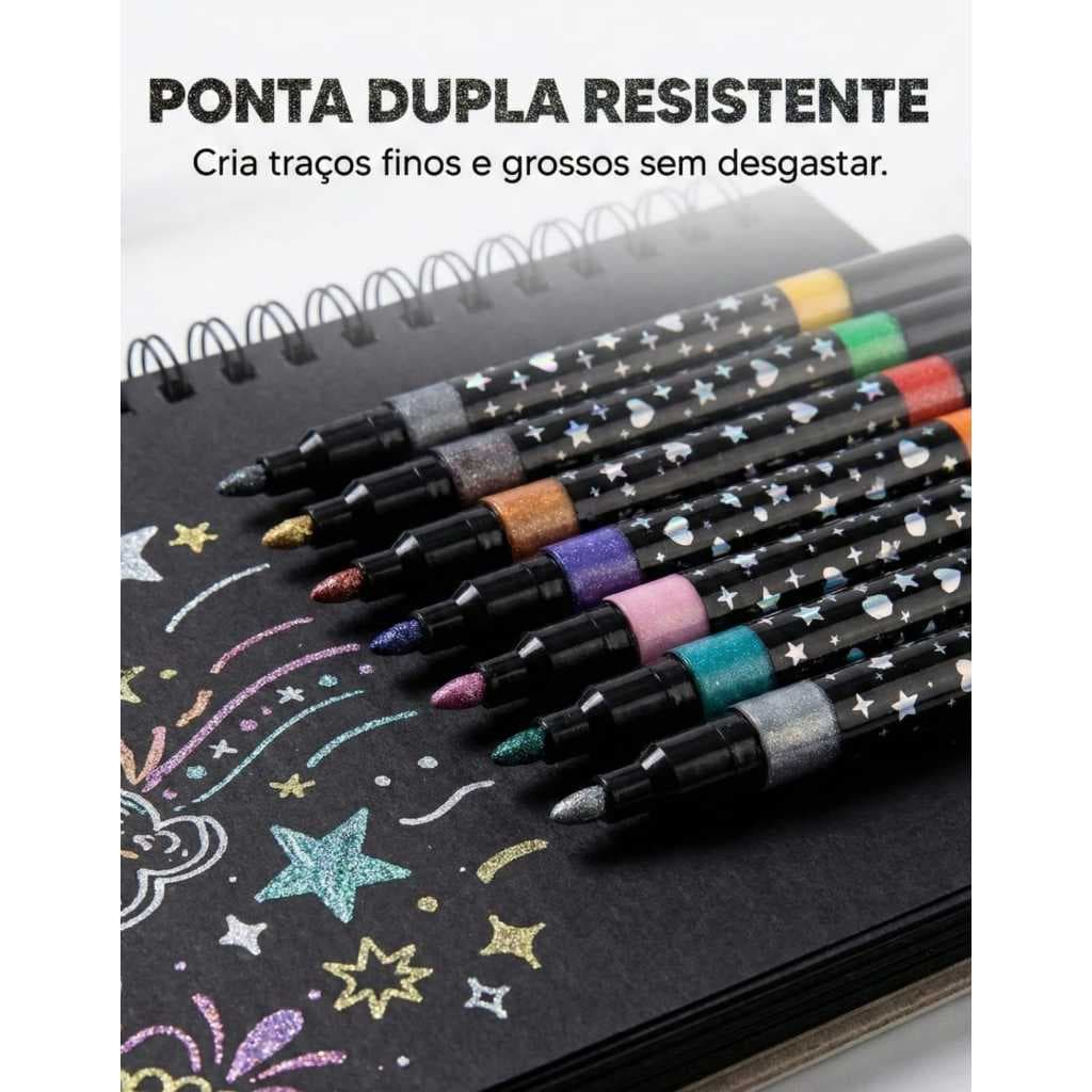 Kit  48 e 24 cores Estojo Marcadores Coloridos Escolar Lettering Canetinhas Glitter Ponta Dupla Touch