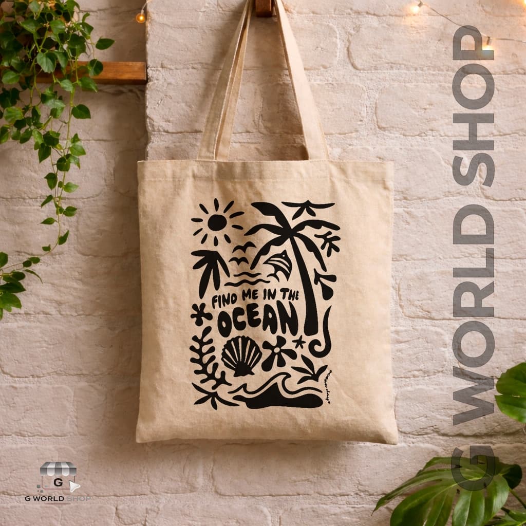 Bolsa Ecobag Sacola Ecológica Estampada Verão Mar Praia  Find Me In The Ocean Alta Qualidade Teciso Algodão Envio Rápido