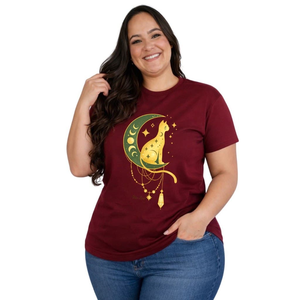 Camiseta Feminina Blusa Plus Size Estampada Gatinho Na Lua – Malha Gold, Confortável Veste P ao G3
