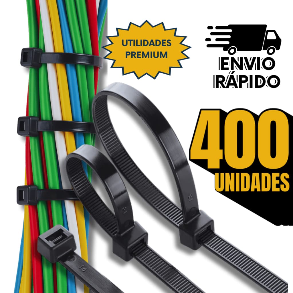 Jogo 400 Abraçadeiras Nylon Enforca Gato Preta 4,8x200mm Plásticas Presilhas Cintas Abraçadeira