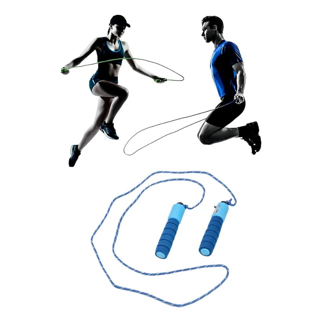 Corda De Pular Feo Com Contador Digital Crossfit Ajustável Azul