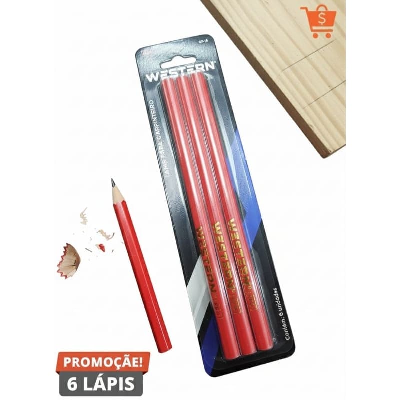 Kit 6 Lápis Para Carpinteiro e Marceneiro Western CP-16 Original - Blister