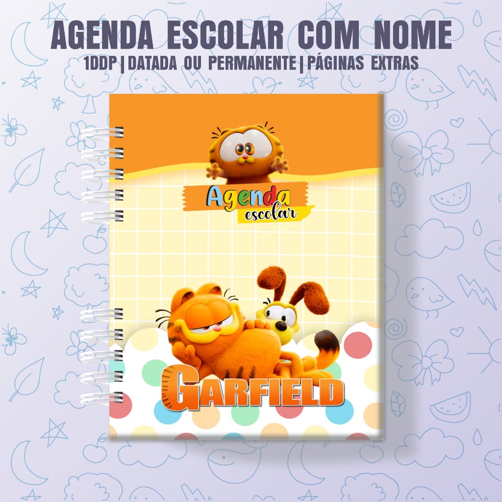 Agenda Escolar C/ Nome Datado ou Permanente - Garfield