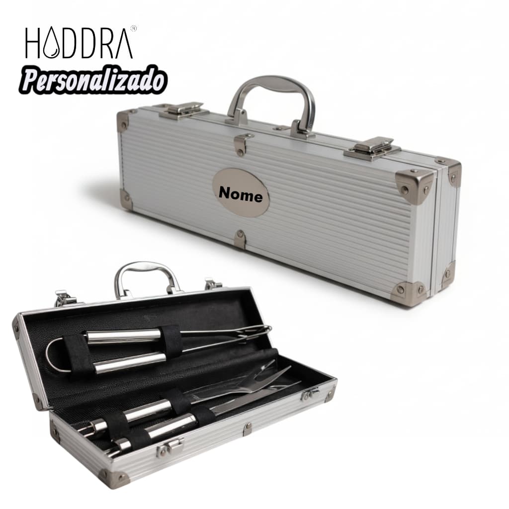 Kit Churrasco Maleta + 3 Peças com Nome Personalizado Presente Pais Maridos e Brindes