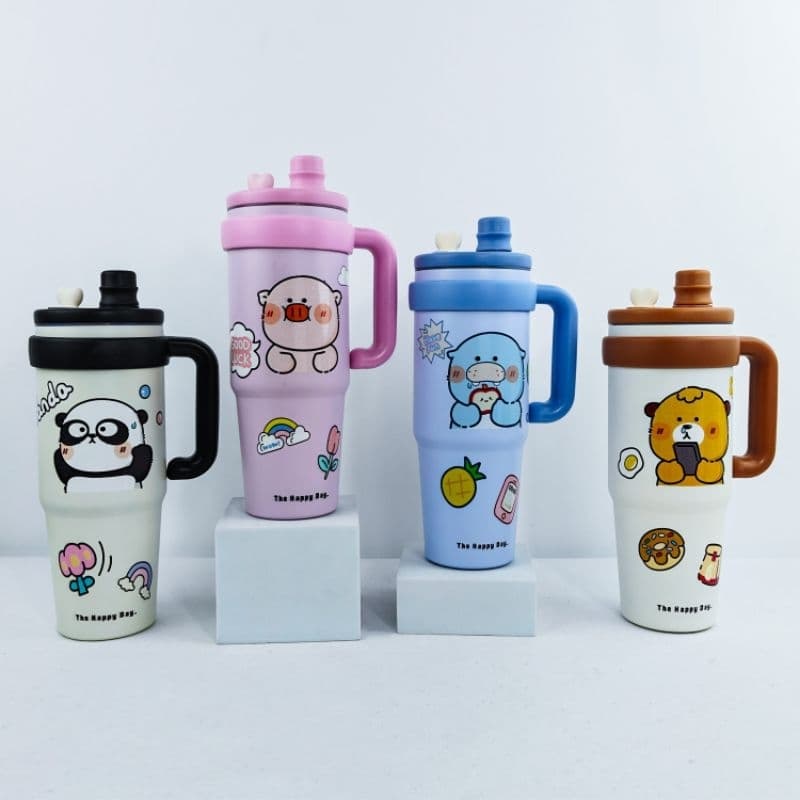 Garrafa Térmica Infantil 890ml com Canudo e Alça  Fofa e Super Prática