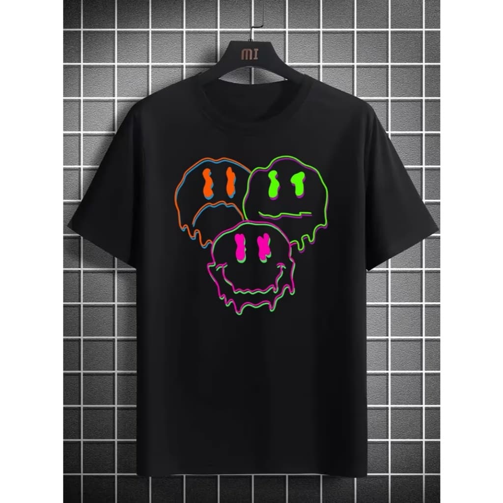 Camiseta Streetwear Unissex Algodão100% Neon Smiley Estampa Urbana Moderna