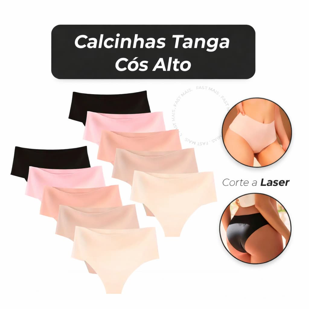 Kit 10/8 Calcinhas Cos Alto Modeladora Sem Costura Corte Laser