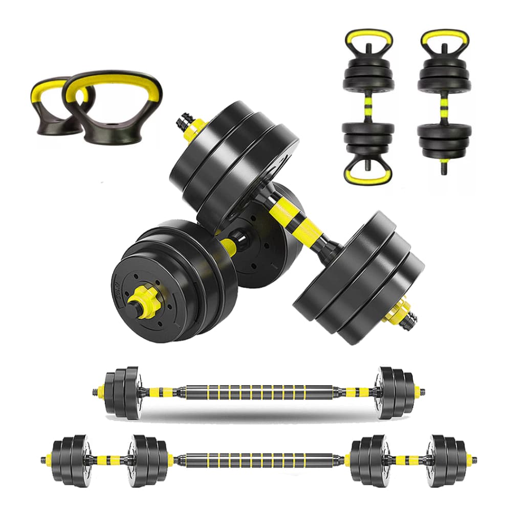 Halteres Aço Emborrachado 30kg Kettlebell Barra Amarelo