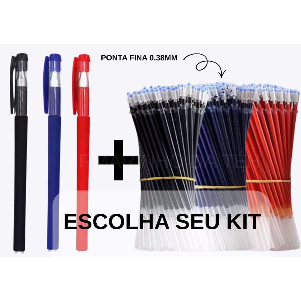 CANETA DE GEL PONTA FINA 0.38 +/OU REFIL PAPELARIA *ESCOLHA SEU KIT*
