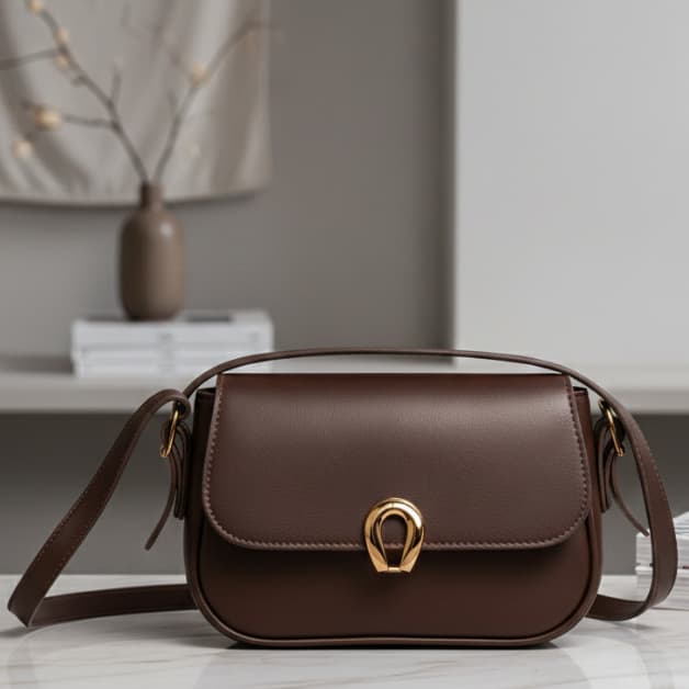 Bolsa Feminina Couro Sintético Detalhe Fivela Dourada Alça Ombro Recorte Reto