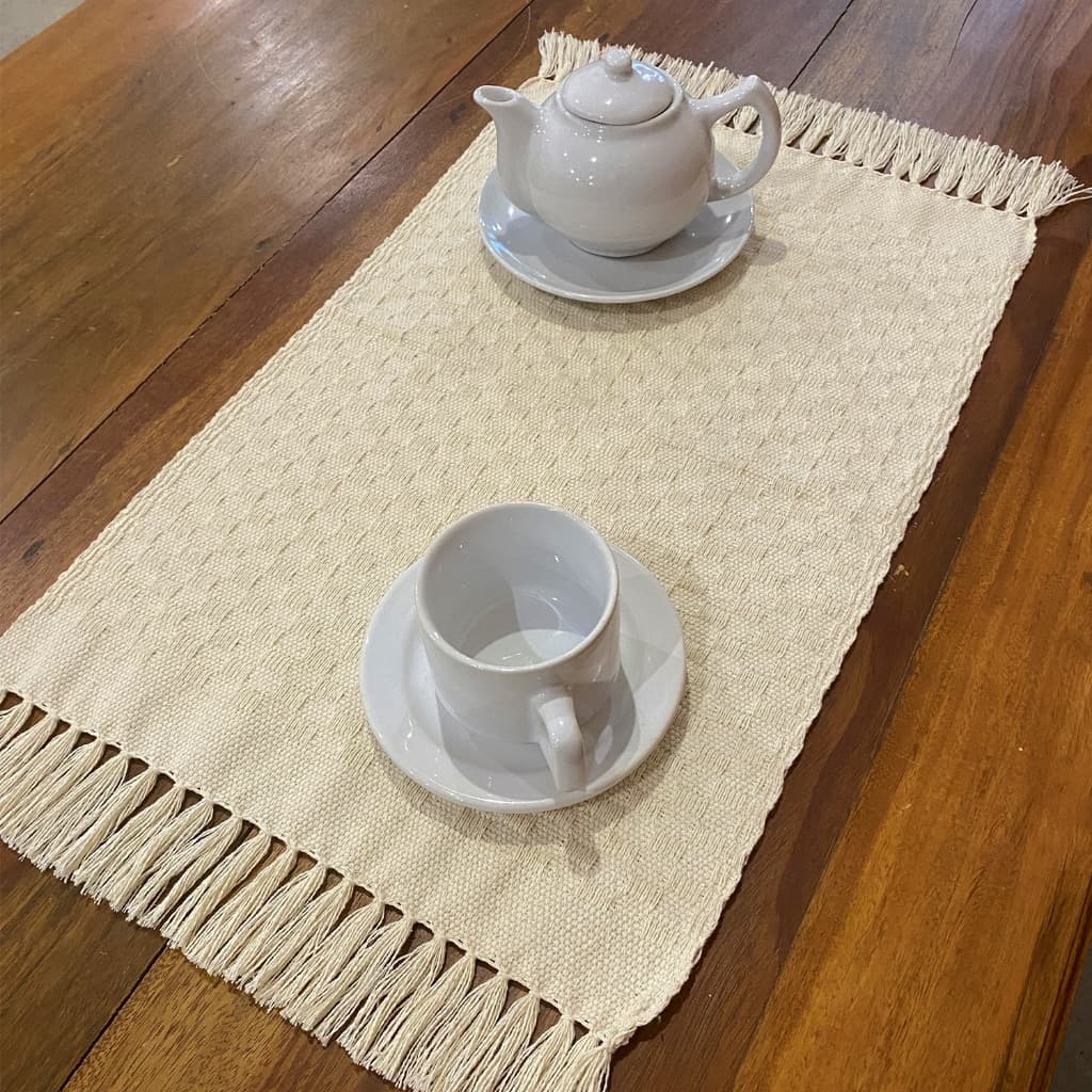 Kit Americano Mesa Sousplat Jogo americano Algodão Artesanal Macio Cru Offwhite Boho