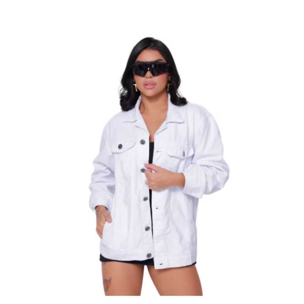 JAQUETA SARJA OU JEANS FEMININA COMPRIDA OVERSIZE COM BOLSOS LATERAIS INVERNO