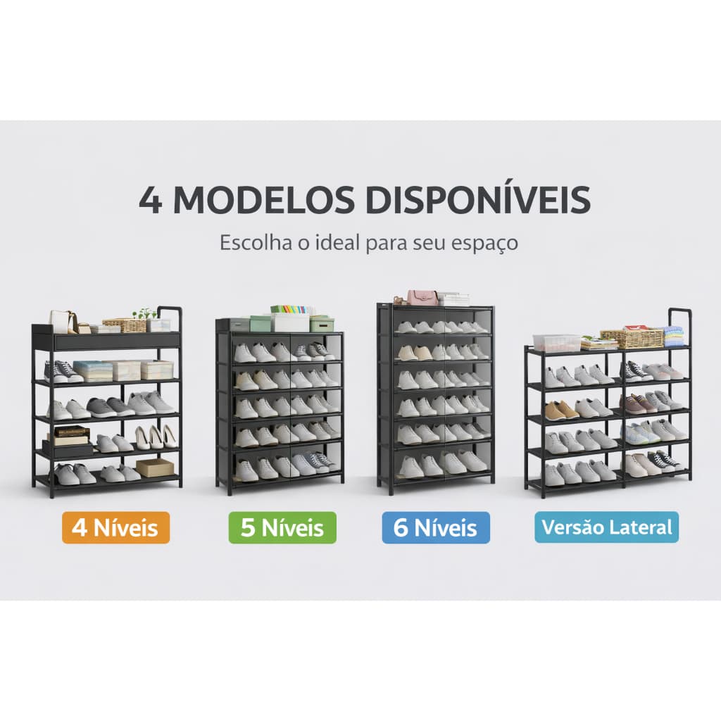 Estante Organizador Multiuso Com Seis Prateleiras Preta Para Ambiente Residencial Escritório