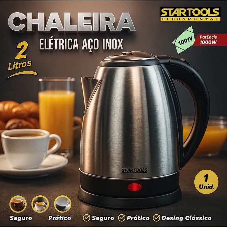 Chaleira Elétrica Inox 2 Litros Aquecimento Rápido Startools Cinza 127-110V