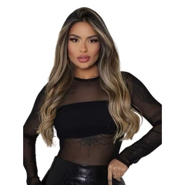 Blusa Tule Manga Longa Feminina Estilo Blogueira