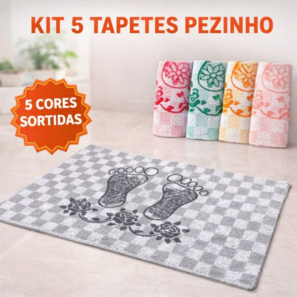 Kit 05 Tapetes Toalha De Piso Banheiro Formato Pé Pezinho 43x60cm Tapete Banheiro Alta Absorção Algodão Atacado