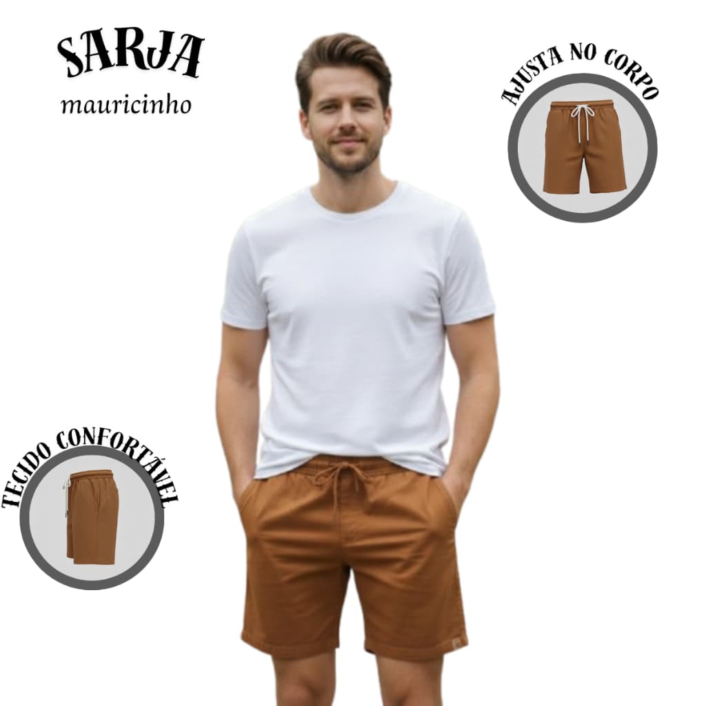Bermuda Masculina em Brim 100% Algodão com Cós Elástico do P ao GG – Ideal para o Verão