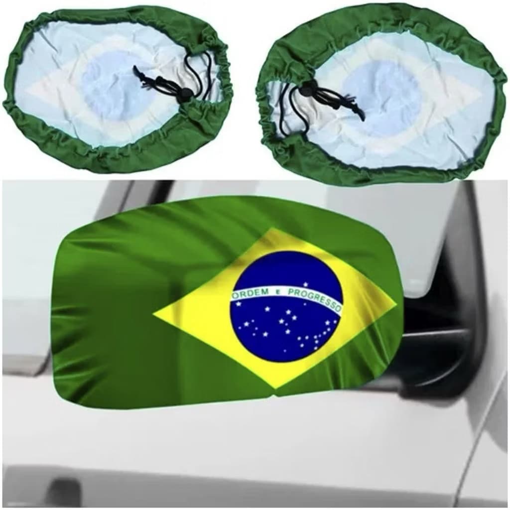 Bandeirinha Brasil Para Retrovisor de Carro Copa do Mundo Torcida Verde Amarela Par manifestação