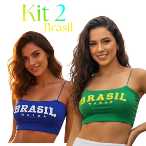 Kit 2 Croppeds Top Brasil Feminino Copa do Mundo 2026 Rio de Janeiro Verão Praia Estampadas