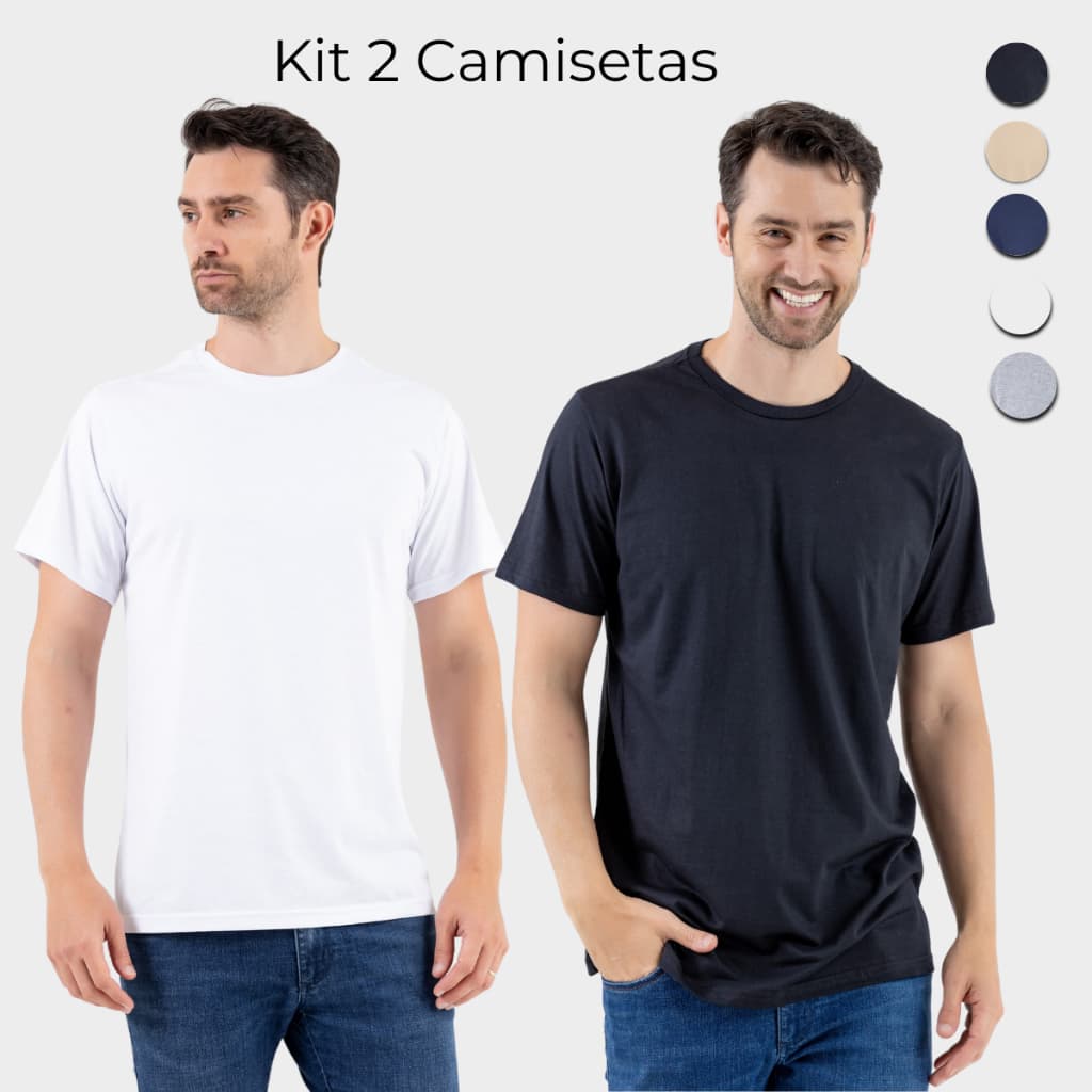 KIT 2 Camiseta Básica Masculina Lisa 100% Algodão 30.1 P M G GG XG Manga Curta Oferta Promoção