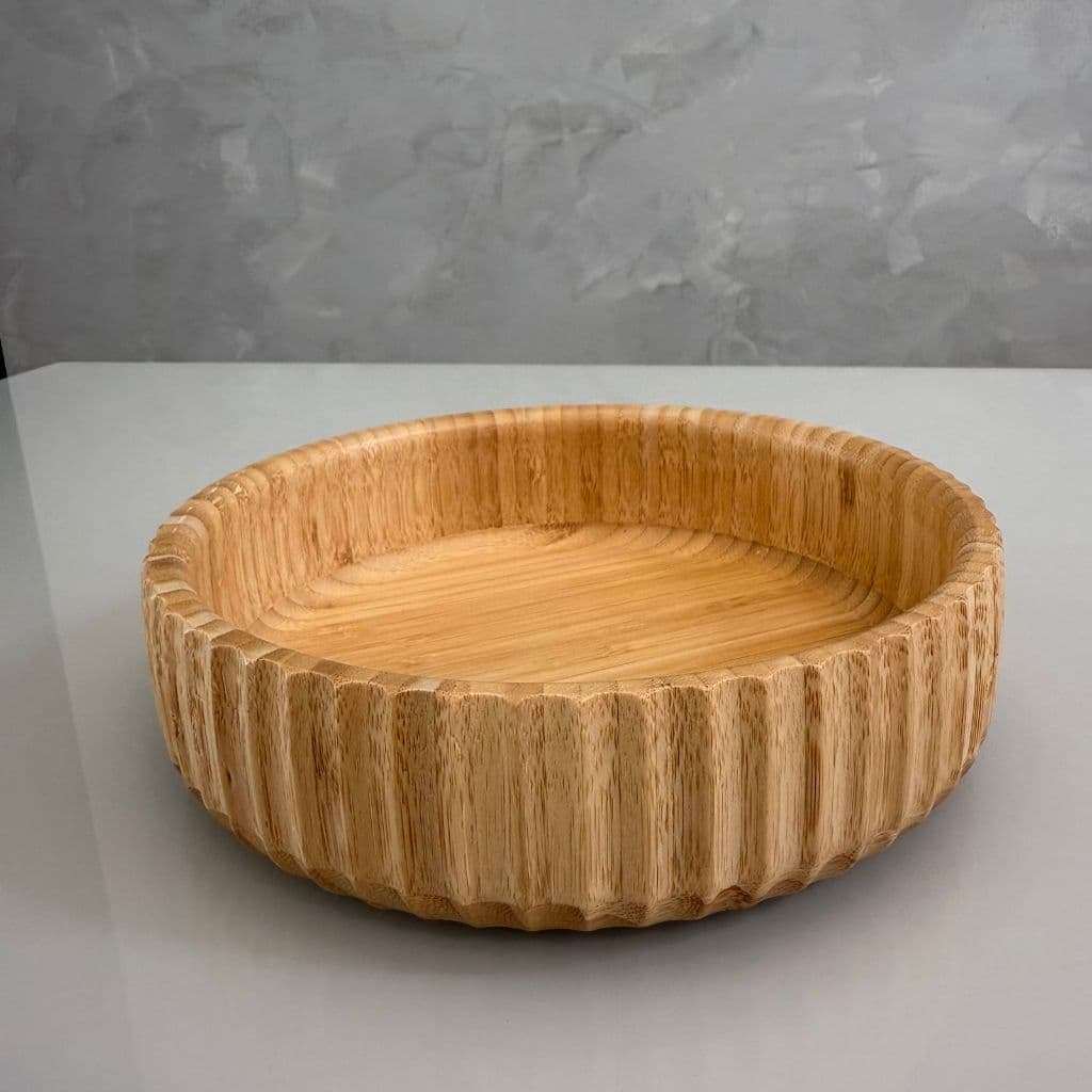 Bowl Canelado De Bambu Grande Natural 22cm Saladeira Oikos