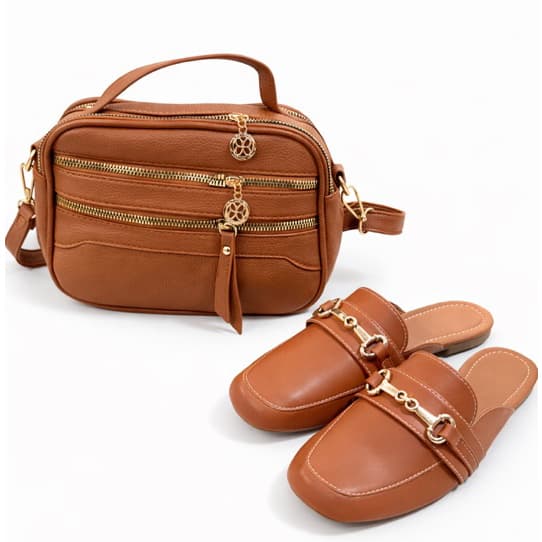 kit Mule+ bolsa  carteira presente bico quadrado enfeite dourado abs alças tendencia promoçao