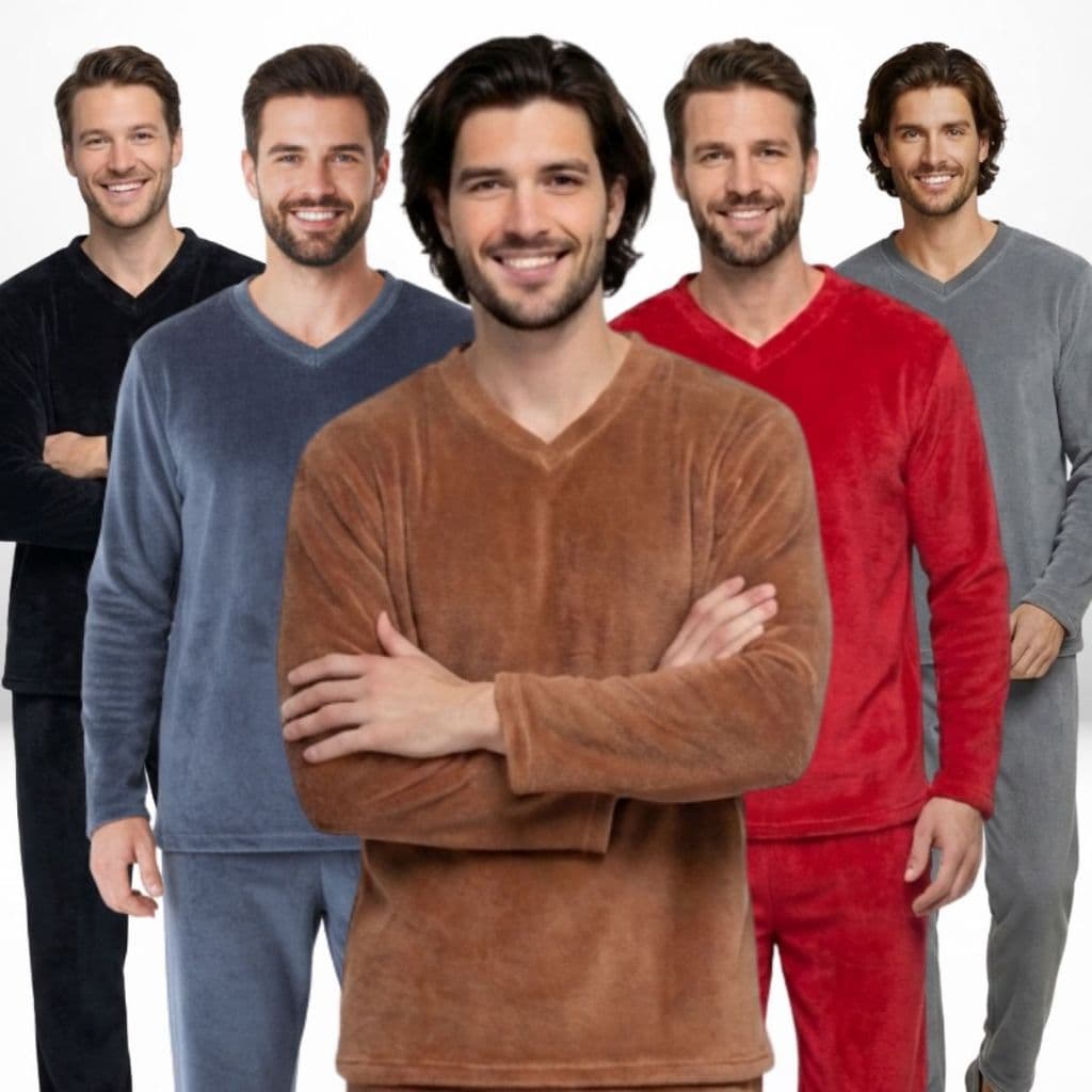 Pijama Masculino Fleece 200g Peluciado Liso Quentinho Gola V para Inverno