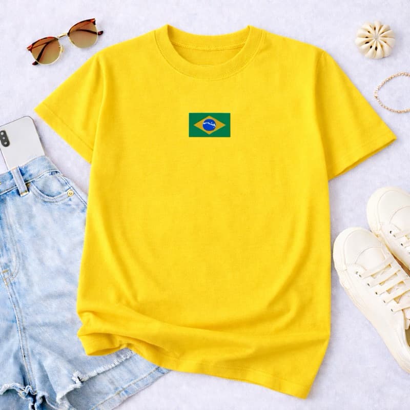 Camiseta T-Shirt Feminina Bandeira do Brasil Estilosa Confortável Perfeita para Copa